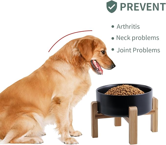 Black Raised/Elevated Ceramic Dog Bowl for Small Medium Sized Breeds,Dog Food Water Bowl with Stand,6 in Non Slip Heavy Pet Feeding Dish 3.6 Cups/ 850 ml /28 OZ - Image 4