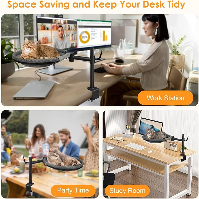 Cat Desk Bed, 360° Rotating & Height Adjustable Desk Cat Nest, Elevated Breathable Cats Bed for Desk with Removable Washable Cover for Indoor Kitten Cats-Maximum Hold Up to 40lb - Image 8