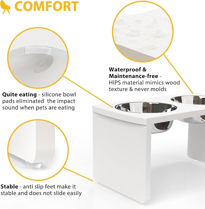Elevated Dog Bowls, Waterproof Raised Dog Bowl for Medium & Large Dogs, HIPS Poly Lumber Stand with 2 Stainless Steel Bowls, Indoor & Outdoor Use (10'' Tall–48 oz Bowl, White) - Image 5