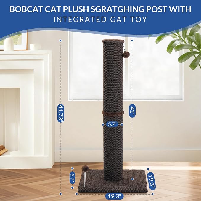 Cat Craft 41" Cat Scratching Post, Brown | Short Plush Fabric, Stable Wide Base, Replaceable Hanging Ball, Full Stretch Design - Image 4