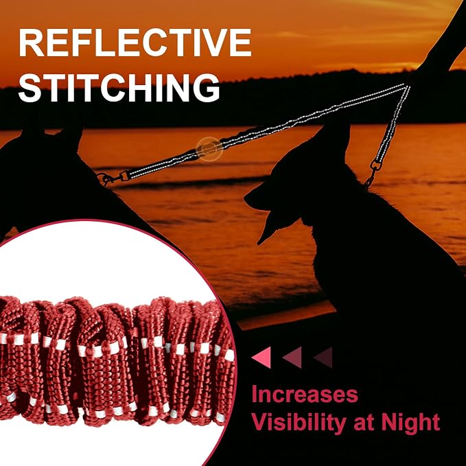 MingXpet 2 Dog Leash, Dog Leash for 2 Dogs, 360° Swivel No Tangle Double Walking Training Leashes for Large Dogs that Pull, Comfortable Shock Absorbing Reflective Bungee, Red - Image 5