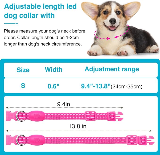 Light Up Dog Collar, Rechargeable USB Collar, Waterproof, Luminous LED Collar, Adjustable, Super Bright, Night Walking for Small Medium Large Dogs, Pink, S - Image 5