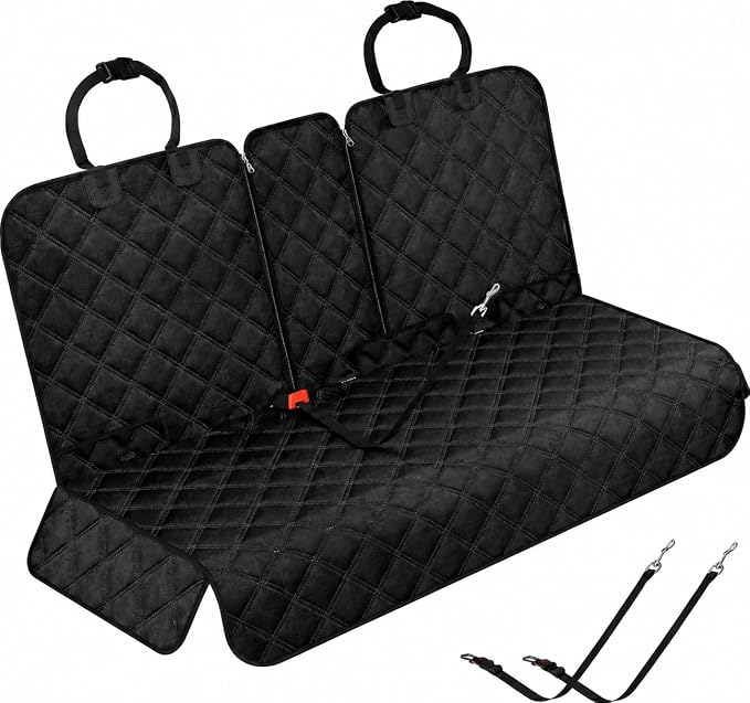 Ekisemio Dog Car Seat Cover for Back Seat, Waterproof 600D Oxford Pet Seat Protector for Cars SUVs Trucks, Heavy Duty Non-Slip Rear Bench Cover, Machine Washable Scratchproof - Black by Ekisemio