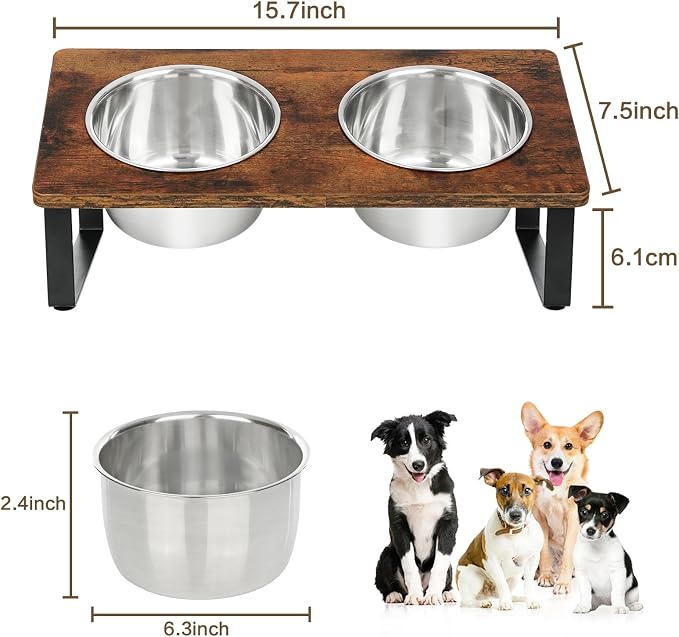 Elevated Dog Bowls for Small Medium Wood Dogs Raised Bowl Stand with 2 Stainless Steel Deep Dog Food and Water Bowls, Anti Vomit, Non-Slip Feeding Dishes(Tilted，3 inches in Height, 40oz - Image 3