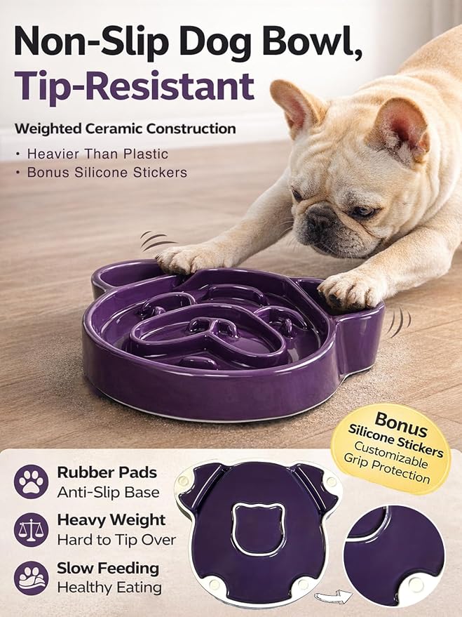 Cute Ceramic Slow Feeder Dog Shape, 1.5 Cups Pet Food Bowl for Small & Medium Breed. Bite-Resistant, Dishwasher Safe, Maze Design to Prevent Fast Eating, Bloat, Choking. Gift for Dog Lovers - Image 4