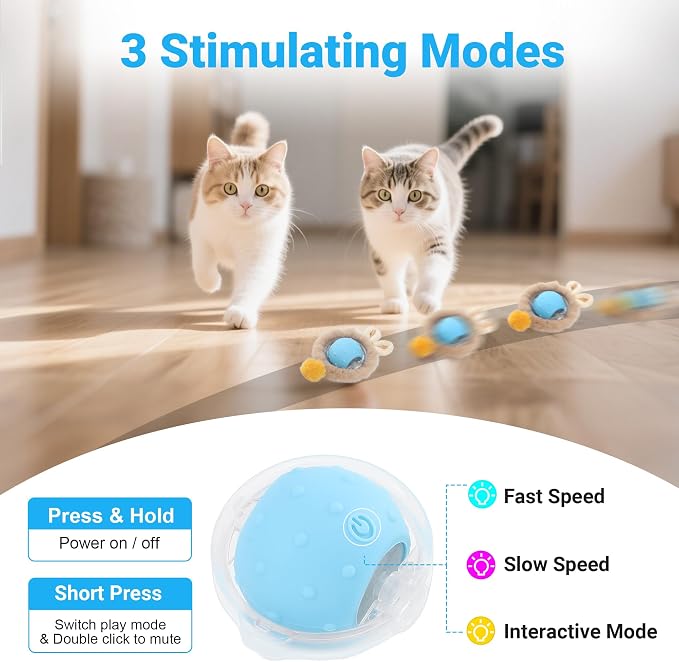 Cat Toys for Indoor Cats, Interactive Cat Toy for Adult Cats | Hide and Seek Play Mat for Bored Kittens, Automatic Rolling Ball with Real Bird Chirping, Motion Activated Rechargeable - Image 3