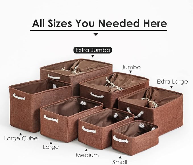 TheWarmHome Organization and Storage for Organizing - Extra Jumbo 3 Pack 20.5x15.7x13.8 inch Fabric Storage Bin for Shelves, Storage cubes for Decorative Shoes Towel Blanket Closet (Brown) - Image 4