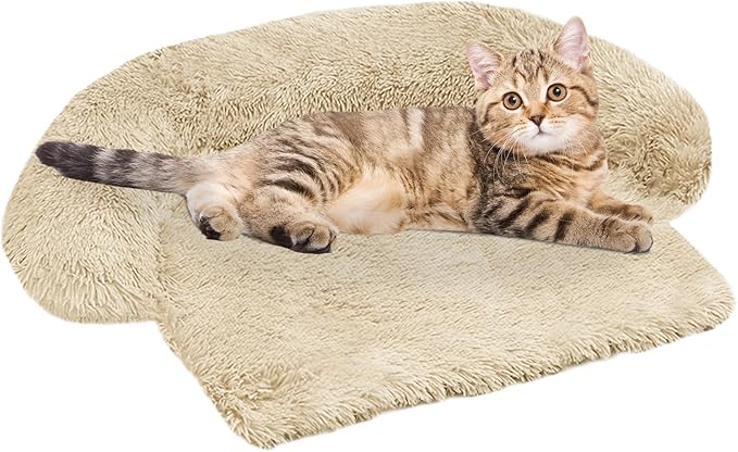 Calming Dog Bed Fluffy Plush Dog Mat for Furniture Protector with Removable Washable Cover for Large Medium Small Dogs and Cats (XS (31"x23.5"x5"), Beige) by GGIB