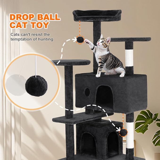 FDW Cat Tree 54in Cat Tower Multi-Level Durable Cat Scratching Post & Cozy Fun Cat Jumping Platform Space Saving Cat Condo Pet Play House for Indoor Cats,Grey - Image 5