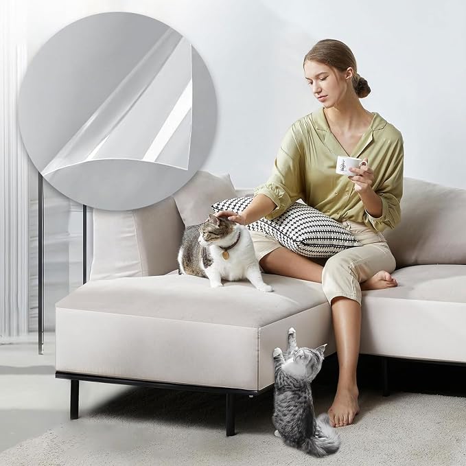Generic Cat Scratch Furniture Protector, 15.8"x157" Thick Vinyl Couch Protector, Clear Self-Adhesive Cat Tape for Furniture, Sofa, Door, Walls - Image 7