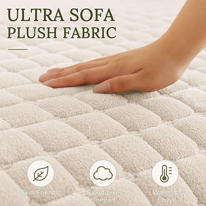 Smiry Velvet Couch Cover for Dogs, Non Slip Soft Sofa Protector for Pets | Washable Sofa Cover for Cats, Cozy Furniture Protector Against Pet Hair, Scratches, Fits Sectional Sofa(White, 36"x94.5") - Image 4