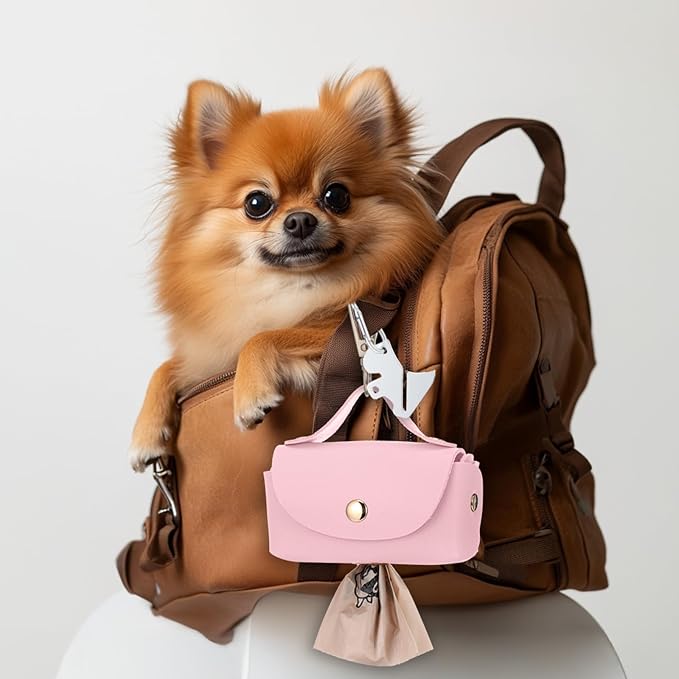 Affrolling 5 Pcs Leather Dog Poop Bag Holder Christmas Include 45 Scented Poop Bags Dispenser Cute for Travel Walking Dog Park and Outdoor Use(Pink) - Image 2