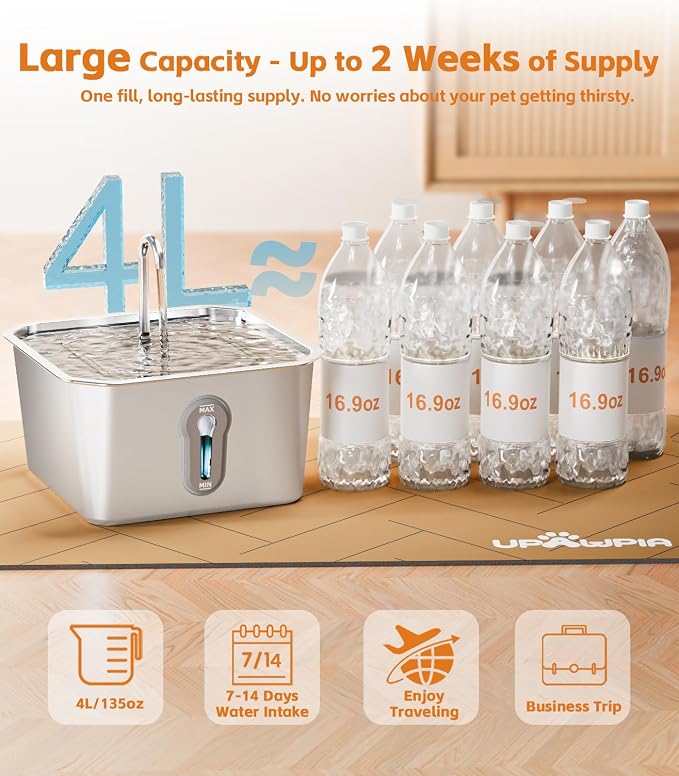 4L Large Cat Water Fountain for Multiple Cats Pet Water Fountain for Drinking Watering Supplies Pets Dog Small Animal Automatic Cat Water Dispenser for Cats Quiet Indoor - Image 6