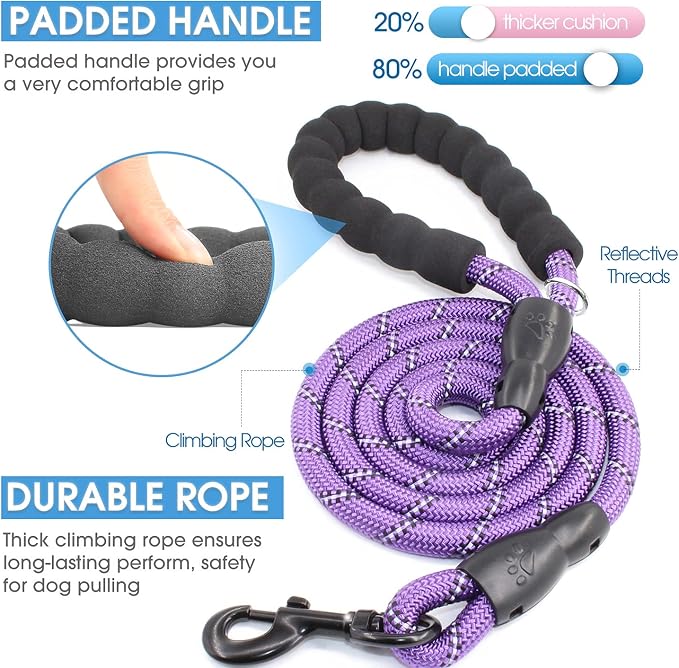 2/4/5/6 FT Dog Leash with Comfortable Padded Handle and Highly Reflective Threads for Small Medium and Large Dogs (4FT-1/2'', Purple) - Image 2