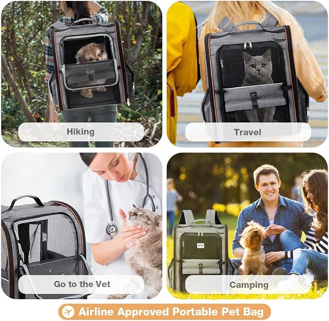 Cat Carrier Backpack, Expandable Pet Carrier with Sun Shade & Full Front Opening, Breathable Mesh Backpack for Small Dogs & Medium Cats Up to 18 Lbs, Foldable for Hiking, Camping (Grey) - Image 8