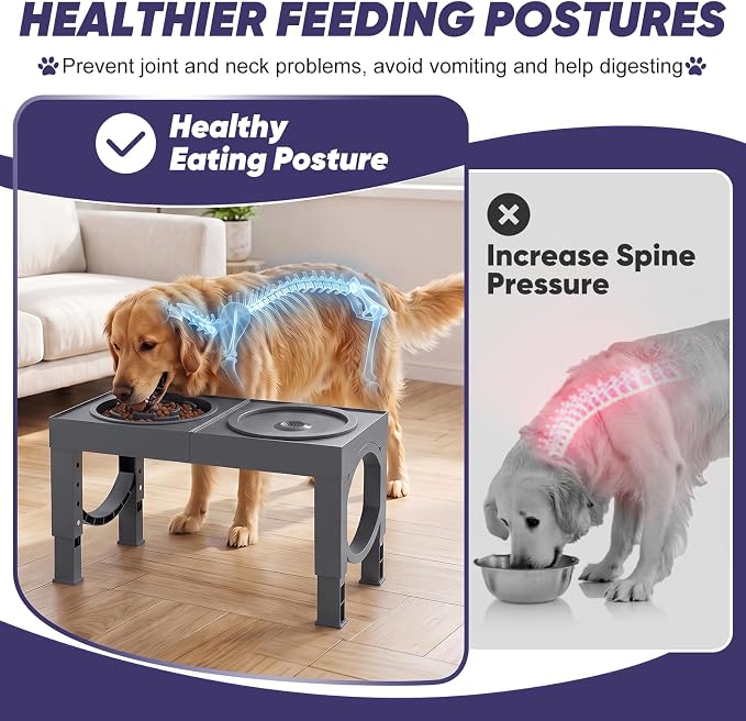 XIAZ Elevated Dog Bowls Large Breed Raised Dogs Bowl Stand Large/Medium Sized Dog Slow Feeder Dogs Bowls Food Water Stands 5 Heights Adjustable 9/11/12/14in Pet Feeder Dish Station - Image 3