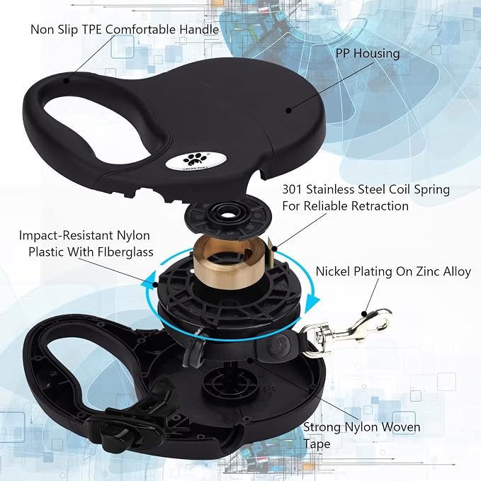 13ft Retractable Dog Leash for Small Breed Dogs up to 22 lbs with a Detachable Chew Proof Extender Wire Ropes (Black S) - Image 5