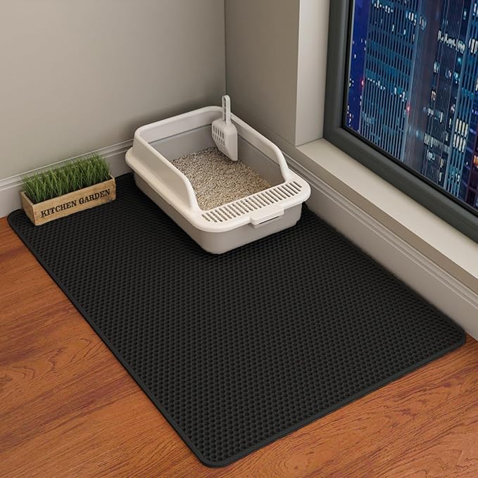 HCY&WLD Cat Litter Mat, Double Layer Cat Litter Box Mat (35x24 Inch, Black) | Waterproof Urine-Proof Non-Slip Litter Trapping Mat, Soft on Kitty Paws, Scratch-Resistant, Scatter Control, Easy to Clean by HCY%26WLD