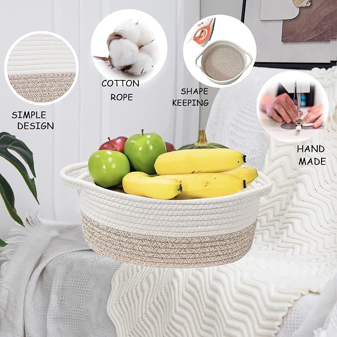 COMFY-HOMI Round Rope Basket with Handles for Shelves,Toys,Book, Cloth Storage Baskets for Organizing Toy Decorative Organizer for Living Room, Bathroom - Image 6