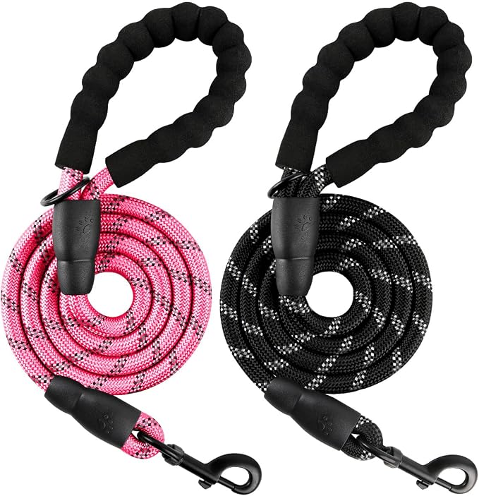 BARKBAY Dog Leashes for Large Dogs Heavy Duty Dog Leash 2 Pack 5 FT with Comfortable Padded Handle Highly Reflective Threads for Medium Large Dogs Walking Training Running (5FT-1/2,Pink+Black) by BARKBAY
