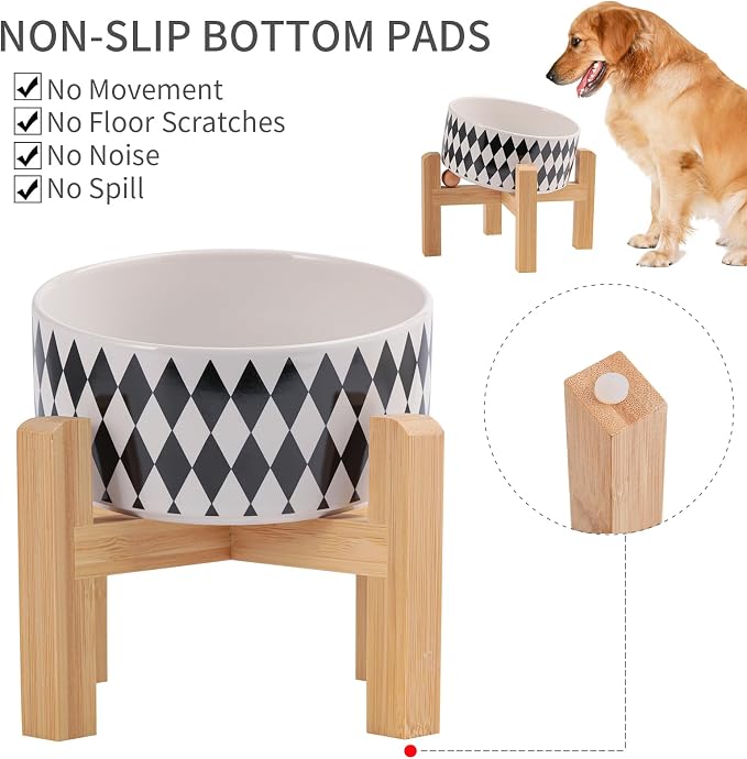 Elevated/Raised 15°Tilted Anti Slip Ceramic Dog Bowl for Small/Medium Breeds,Slanted Bulldog Big Face Pet Food Water Feeding Dish with Stand for Cats and Dogs (3.6 Cups/28 OZ) Black Chestnut - Image 4