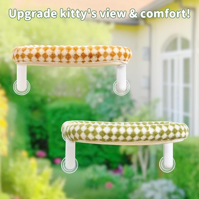 Sunhoo Cat Window Perch Bed Foldable Kitty Windowsill Hammock Shelf Seat Large Cats Suction Cup Indoor Kitten Window Sill Lounger with Soft Plush Cushion Machine Washable 21.26 * 11.8in (Green, M) - Image 7