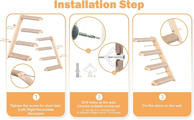 Cat Climbing Stair Shelf, Wall Mounted Reversible Ladder 2PCS 4 Steps | Reversible Left & Right Direction, For Cats up to 10 Pounds, Jute Scratching Ladder, Space Saving, 4-Step Design, Wall Mount - Image 9