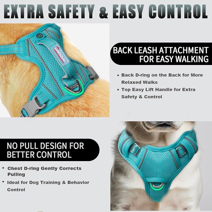 BARKBAY No Pull Dog Harness Large Reflective Dog Harness with Front Clip and Easy Control Handle for Walking Training Running with ID tag Pocket(Ocean Blue,S) - Image 3