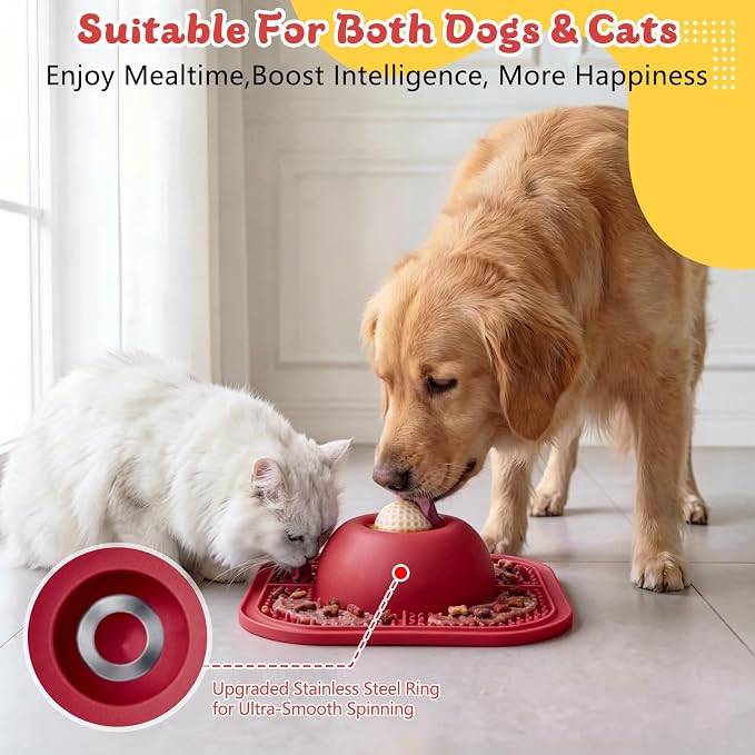Slow Feeder Dog Bowls & Lick Mat for Liquid and Thick Treat, Anti-Slip Dog Lick Bowl with Interactive Rolling Ball, 5/6 Cup Pup Licking Toy for Large Medium Small Dogs and Cats-Large Red - Image 4