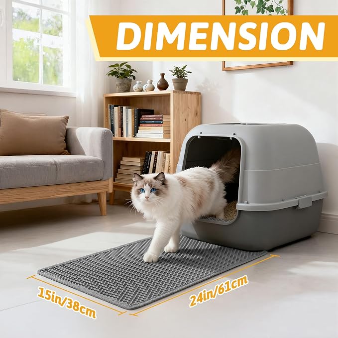 Pieviev Cat Litter Mat, Double-Layer Waterproof Litter Trap, 24" x 15" Gray | Honeycomb Design Catches Scattered Particles to Stop Tracking, Urineproof Base Protects Floors, Easy to Clean - Image 2