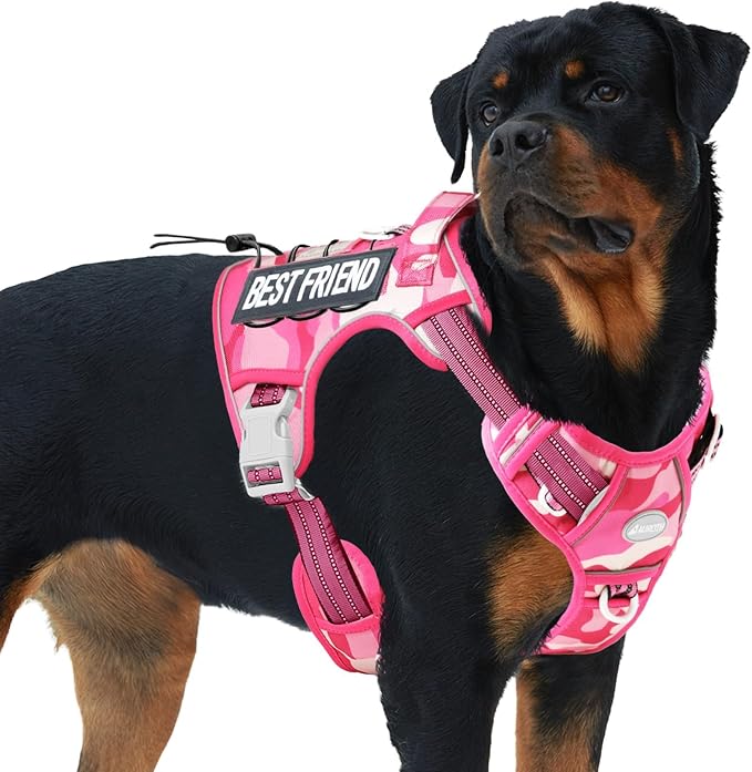 AUROTH Tactical Dog Harness for Small Medium Large Dogs No Pull Adjustable Pet Harness Reflective K9 Working Training Easy Control Pet Vest Military Service Dog Harnesses (XL, Pink Camo) | Easy Control Handle, Adjustable, Reflective, Military K9, for D... by AurothPets