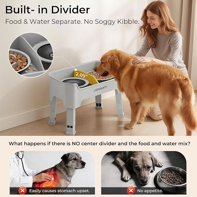 URPOWER Mess Proof Elevated Dog Bowls 4 Height Adjustable Raised Stand | No Spill Water Bowl, Slow Feeder Dog Bowls, Non-Slip Food and Water Bowl Set for Small, Medium & Large Dogs - Image 5