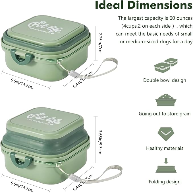 Collapsible Dog Bowls, Travel Food and Water Double Bowl for Cats & Dogs, 2-in-1 Portable BPA-Free Feeding Solution, Perfect for Traveling, Camping & Walking (S/ 60oz) - Image 3