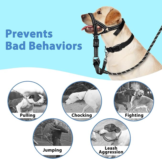 BARKLESS Soft Dog Head Collar, Patented Padded No Pull Head Halter, Training Nose Leash with Safety Link for Medium Large Dogs, Adjustable Muzzle Leash, Easy Control for Walking(Black, L) - Image 6