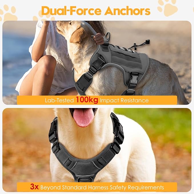 Heavy-Duty Tactical Dog Harness for Large Dogs, No Pull Adjustable Reflective Pet Vest with Molle System, K9 Military-Grade Control for Service Training, Outdoor & 10+ Breeds, Gray, XX-Large - Image 4