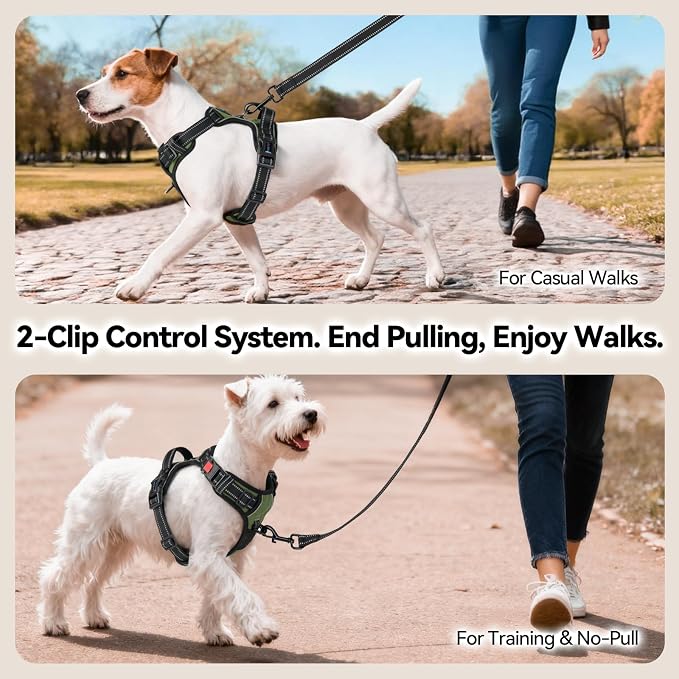 No Pull Dog Harness with Handle Front & Back Clip, Easy on | Lockable Snap Buckle at Neck, Adjustable Reflective Vest with Handle for Small Medium Large Dogs (M, Misty Green) - Image 4