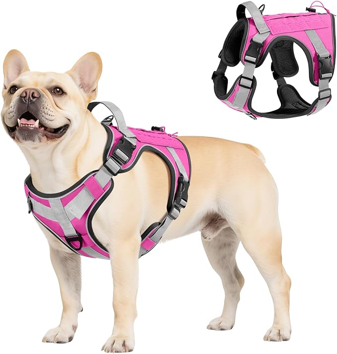 VavoPaw Heavy Duty Tactical Dog Harness for Small Dogs, No Pull Adjustable | Pet Harness Reflective Service Training Easy Control Pet Vest Military K9 Working Dog Harnesses(Pink, S） by VavoPaw