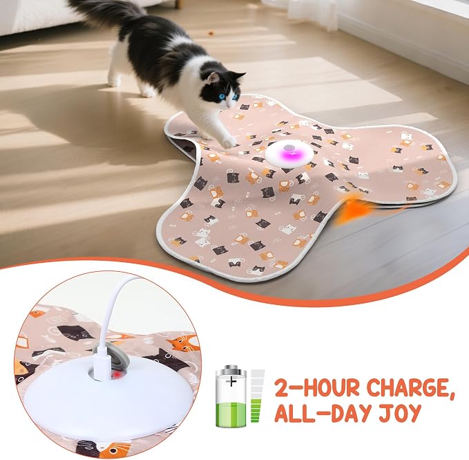 ‌‌Interactive Cat Toys for Indoor Cats‌ Adult‌ with Feather Tail Switchable Mouse Sounds, ‌Kitten Enrichment Toys‌ for Hunting Self Play, Automatic Rechargeable Quiet Game to Bored (Pink) - Image 2