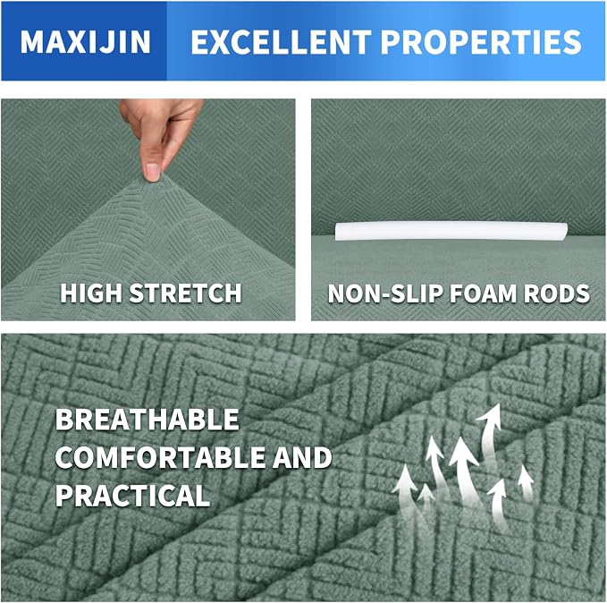 MAXIJIN Couch Covers for 3 Cushion Couch Sofa (71"-91"), 1-Piece Stretch Sofa Cover Slipcover Furniture Protector with Elastic Bottom for Kids,Dogs (Large, Diamond Pattern Pea Green) - Image 4
