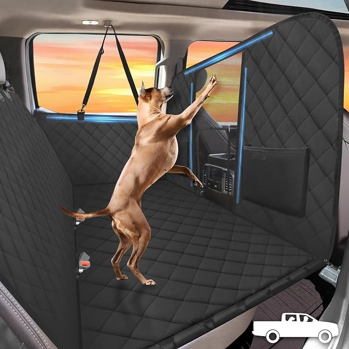 Hard Bottom High Barrier Dog Truck Seat Cover for Crew Cab Trucks | Pet Hammock for F150, RAM1500, Sierra, Tundra, Silverado, Extender Space, 600D Oxford, Holds 420lb, Waterproof, Easy to Set by ROUWINNE