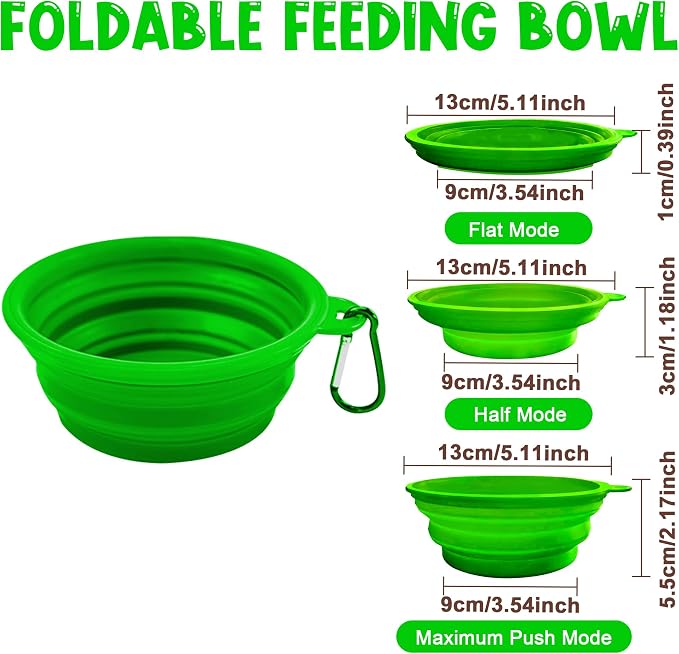 Small Collapsible Dog Bowls (12oz), 1 Pack Pet Travel Foldable Bowl with Carabiners, Healthy, Soft Silicone, Portable Essential Set for Walking, Travel, and Hiking (Green) - Image 2