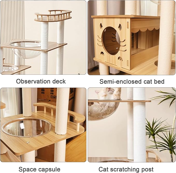 Yinanroa 73-Inch Cat Tower for Multiple Cats, Cat Tower for Large Cats, Slim, Stable, Freestanding, Popular,Prevents Cats from Falling, Space Saving, Wooden Cat Tree. 20lb (8782) - Image 4