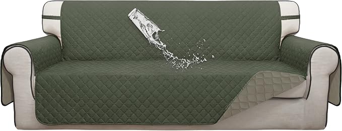 ISSUNTEX Double Protection 100% Waterproof Sofa Covers for Living Room, Couch Covers for 3 Cushion Couch Sofa, Reversible Furniture Protector Sofa Cover for Dogs, Pets (Sofa, Greyish Green/Beige) by ISSUNTEX