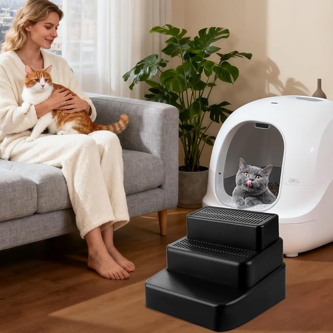 3 Step Litter Box Ramp Adjustable Detachable Litter Box Step, Black - Image 7