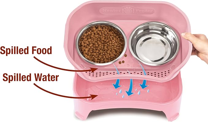 Neater Feeder Express Mess Proof Dog Bowls Elevated for Medium and Large Breed – Made in USA – No Spill Raised Slow Feeder Elevated Dog Bowl Stand, Slow Feed Food and Water Bowl Set, Pink - Image 3