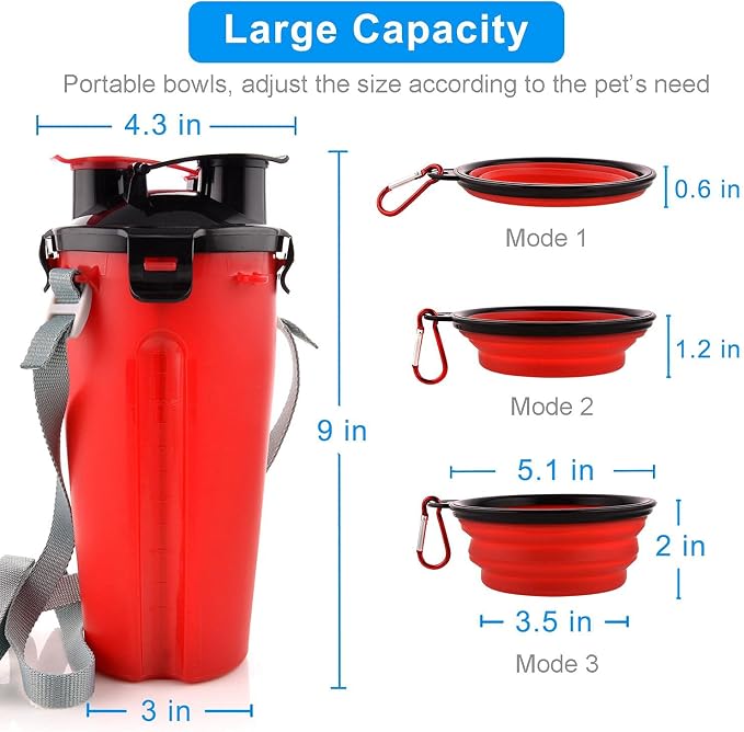 Dog Travel Water Bottle Collapsible Bowls, 2 in 1 Pet Food Container with Collapse Bowls, Outdoor Portable Water Bowls for Walking, Traveling, Camping and Hiking (Red) - Image 6