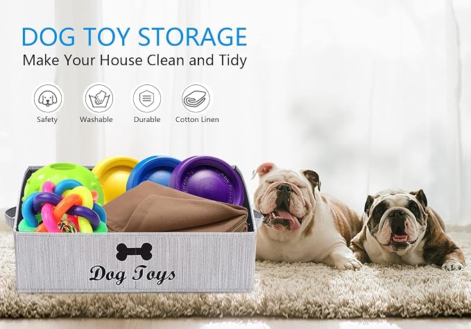 Morezi Dog Toy Basket - Organize Pet Toys, Blankets, Leashes, Chews in Living Room, Playroom, Closet, Shelf - Grey - Image 2