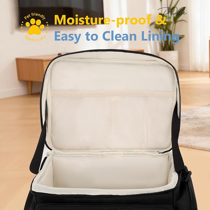 Modoker Large Dog Travel Bag Set with 2 Bowls and Food Bags, 17L Black | Large Pet Travel Organizer with 2 Food Containers, 2 Collapsible Bowls, Feeding Mat, Multiple Pockets and Adjustable Flap - Image 7