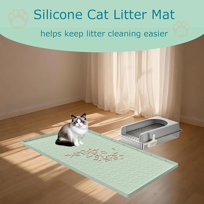 Cat Litter Mat, Silicone Large Cat Mat for Litter Box - 34x22 in, Waterproof & Non-Slip, Durable & Easy Clean, Green - Image 6