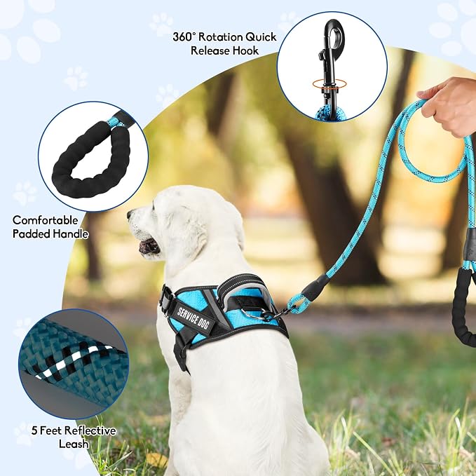 Service Dog Vest Harness and Leash Set, Animire in Training Dog Harness with 10 Dog Patches, Reflective Dog Leash with Soft Padded Handle for Dogs (Light Blue,Xs) - Image 6